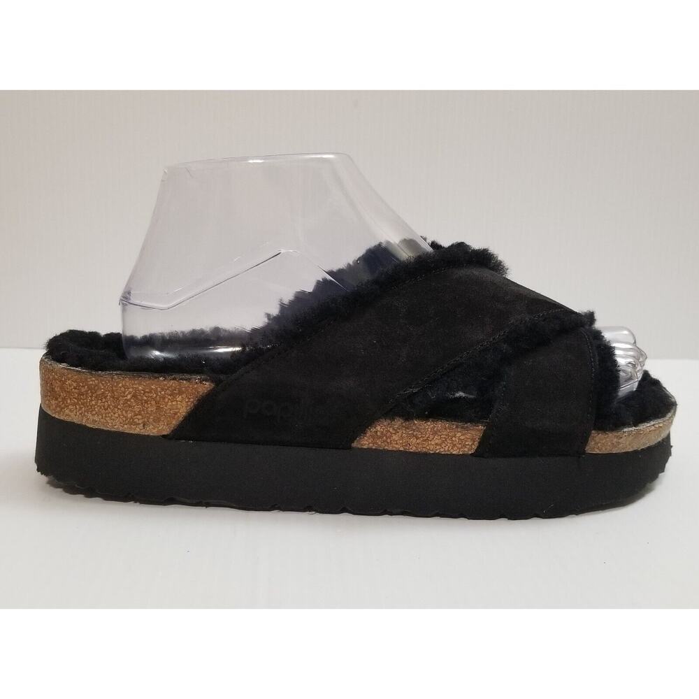 Papillio by Birkenstock Daytona Shearling Sandal Black Fuzzy Slide Sz EU 39 US 8 - Picture 4 of 13